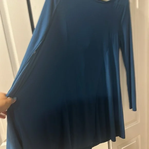 Sapphire Blue Long Sleeve Dress | Flowy Fit, Minimalist Style - Picture 3 of 5